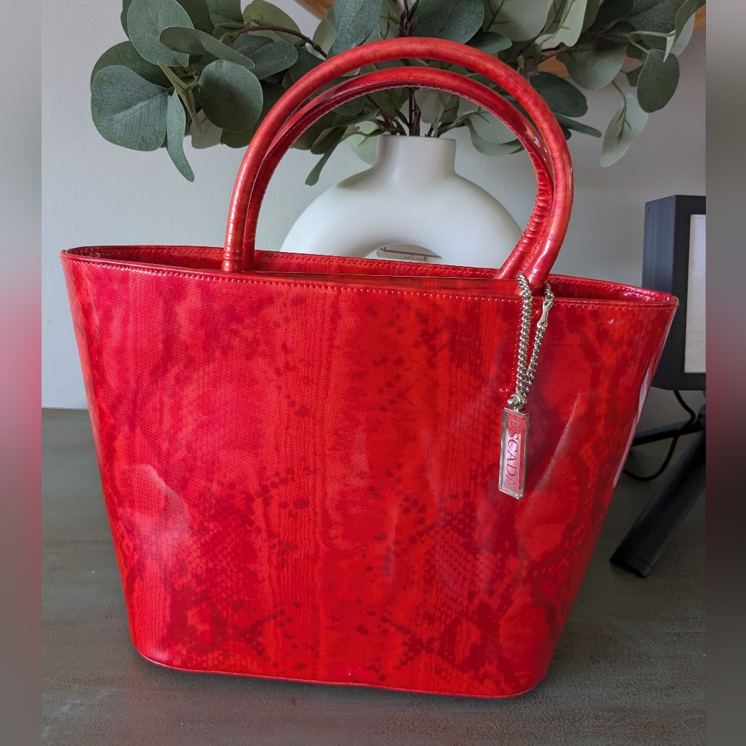 Escada Red / Snake Print Patent Leather Handbag